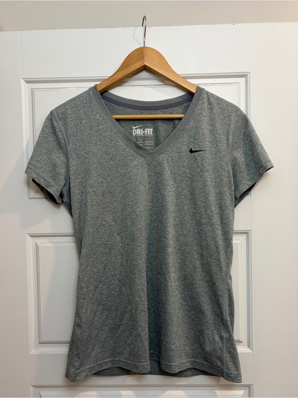 Nike Women's Gray V-Neck Dri-FIT Short Sleeve Tee